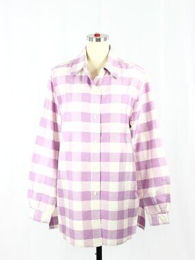 Vintage 90's SILKLAND Purple White Silk Buffalo Check Button Down Shirt, Size M